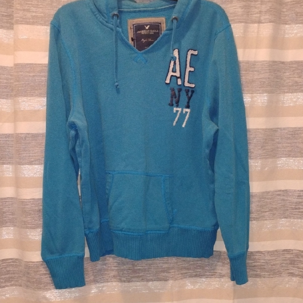 American Eagle Outfitters Teal Hoodie with Embroidered Logo
